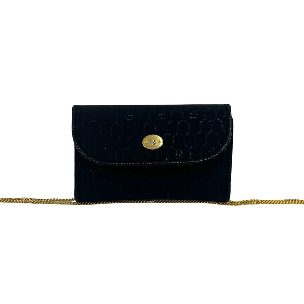 Christian Dior Vintage Logo Hardware Honeycomb Pattern Canvas Leather Chain S...